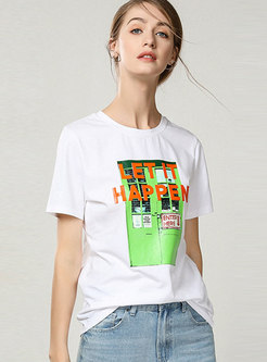 Casual Letter Print O-neck T-shirt