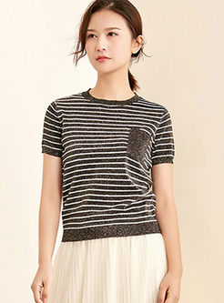 O-neck Short Striped Pullover T-shirt