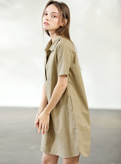 Brief Khaki Cotton Short Sleeve T-shirt Dress