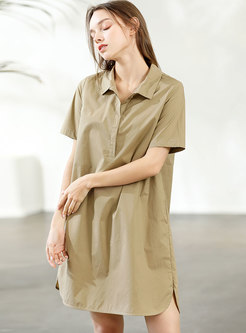 Brief Khaki Cotton Short Sleeve T-shirt Dress