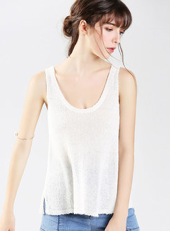 Solid Color Backless Loose Knitted Tanks