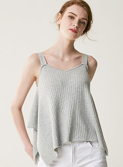 Brief Pure Color Casual Knitted Camis