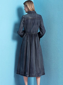 Casual Lapel Slit Asymmetric Denim Dress