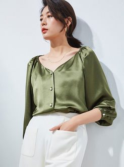Brief Pure Color Single-breasted Blouse