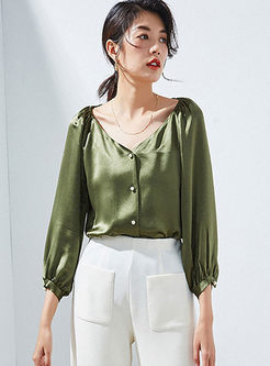 Brief Pure Color Single-breasted Blouse