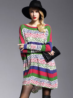 Casual Color-blocked Plus Size Knitted Dress