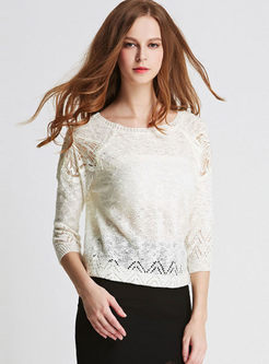 Solid Color Hollow Out Knitted Top
