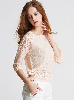 Solid Color Hollow Out Knitted Top