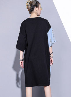Casual O-neck Color-blocked T-shirt Dress