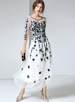 Chic Embroidered Drilling Slim Party Maxi Dress