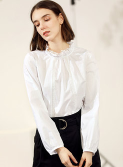 Solid Color Peter Pan Collar Lace Splicing Blouse
