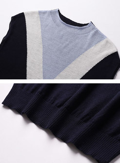 Stylish Color-blocked Short Sleeve Pullover Sweater