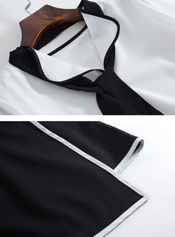 Brief White Blouse & Irregular Tied Sheath Skirt
