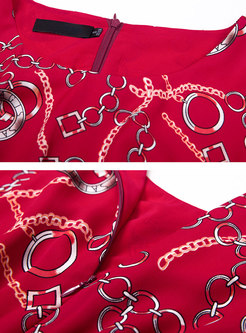 Fashion Red Waist Chiffon A-line Dress