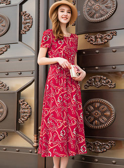 Fashion Red Waist Chiffon A-line Dress
