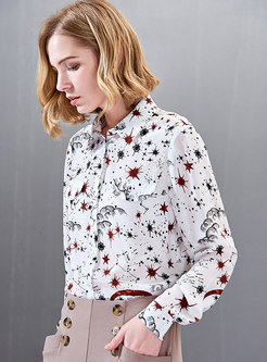 Silk Print Single-breasted Casual Blouse 