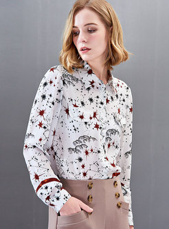 Silk Print Single-breasted Casual Blouse 