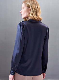 Elegant Black V-neck Silk Pullover Blouse 
