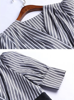 Stylish V-neck Striped Waist Mini Dress