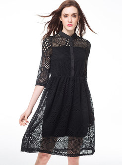 Sexy Lace Stand Collar Hollow Out A Line Dress