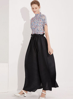 Casual Brief Black Belted Wide Leg Pants 
