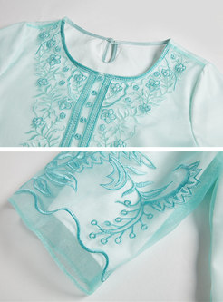 Vintage O-neck Embroidered Half Sleeve Loose Dress