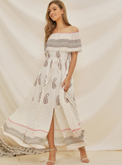 Bohemia Print Tassel Ball Patchwork Maxi Dress