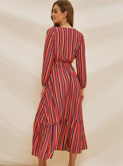 Stylish Striped High Waist Tied Maxi Dress