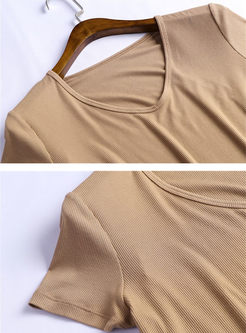 Brief Solid Color V-neck Short Sleeve T-shirt