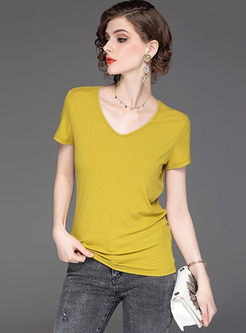 Casual Pullover Slim Pure Color T-shirt