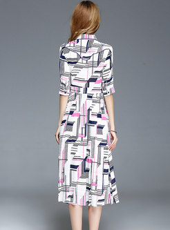 Striped Print Square Neck Chiffon A Line Dress