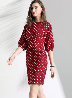 Fashion Lantern Sleeve Polka Dot Bodycon Dress