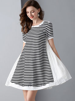 Casual O-neck Striped Big Hem Dress