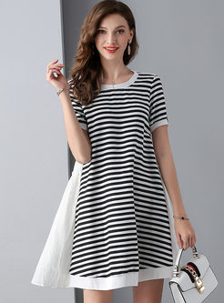 Casual O-neck Striped Big Hem Dress