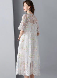 Fashion Sweet Embroidered Mesh Dress