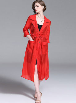 Notched Single-breasted Slit Trench Coat