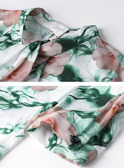 Stylish Print Silk Half Sleeve Slim Blouse