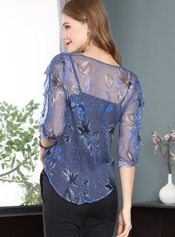 Chic Blue Silk V-neck Casual Blouse