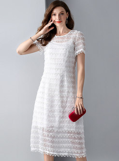 Organza Embroidered White Slim A Line Dress With Camis