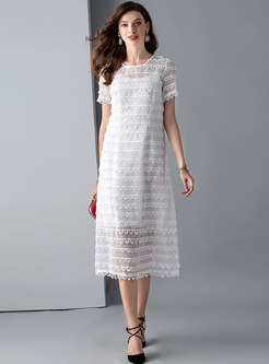 Organza Embroidered White Slim A Line Dress With Camis