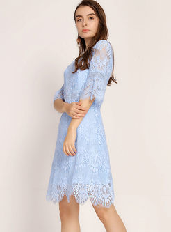 Stylish Half Sleeve Lace Hollow Out Dress