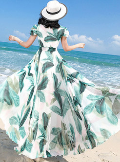 Stylish Print Falbala Tied Beach Maxi Dress
