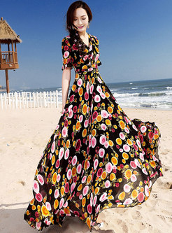 Trendy Beach Falbala Print Slim Maxi Dress