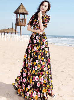 Trendy Beach Falbala Print Slim Maxi Dress