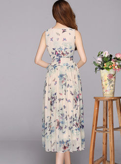 Bohemian V-neck Sleeveless Print Maxi Dress