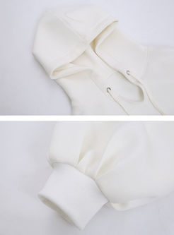 White Hooded Tied Lantern Sleeve Sweatshirt