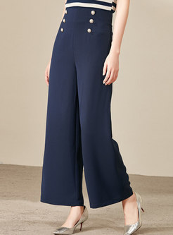 Casual High Waist Double-breasted Wide Leg Pants