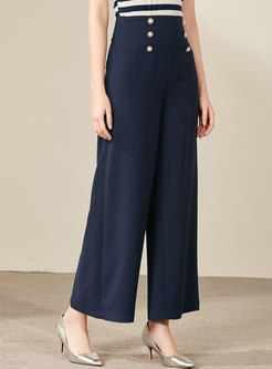 Casual High Waist Double-breasted Wide Leg Pants