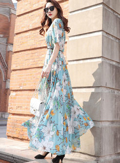 Boho Printed Floral Beach Long Dress