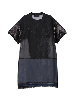 Stereoscopic Decoration Sequined Patch T-shirt Dress
